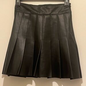 Black Pleated Vegan Leather Skirt